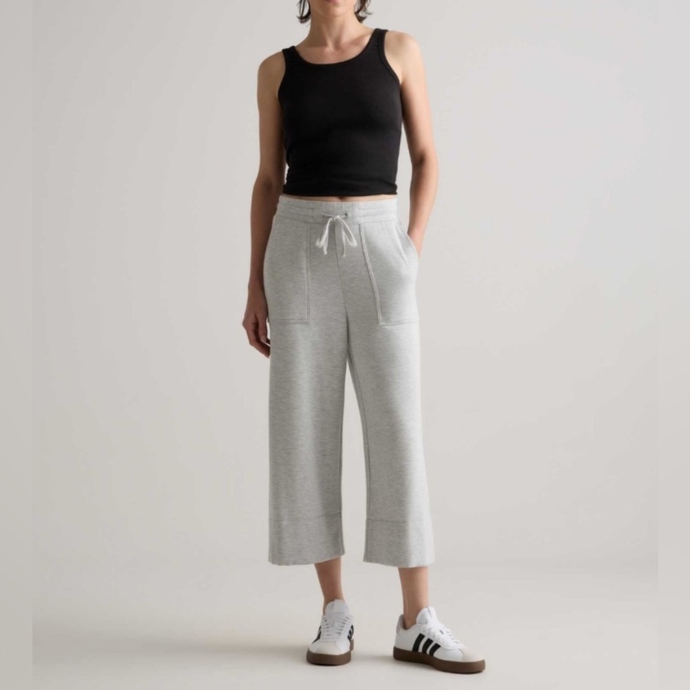 Quince SuperSoft Fleece Cropped Wide Leg Pants Heather Grey Modal XS